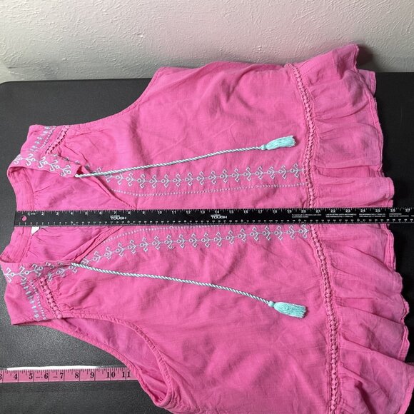 Crown Ivy Top Womens‎ 3X Pink Aqua Embroidery Gauzy Tassels Sleeveless Bohemian - Picture 6 of 8